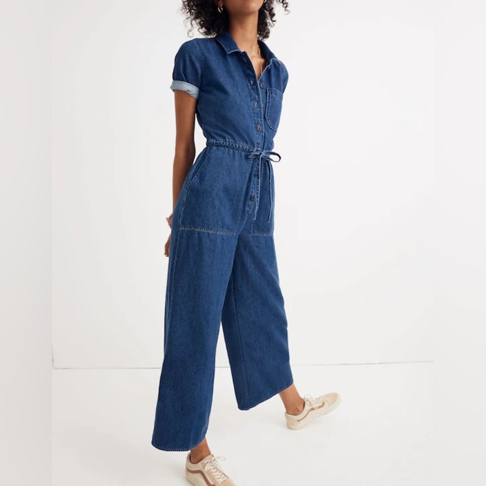 Madewell Jumpsuit Denim Utility Wide Leg Size 2 Blue Pockets Jean Preppy Cotton